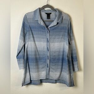 Ali Miles Blue White Striped Cotton Art To Wear Lagenlook Button Down